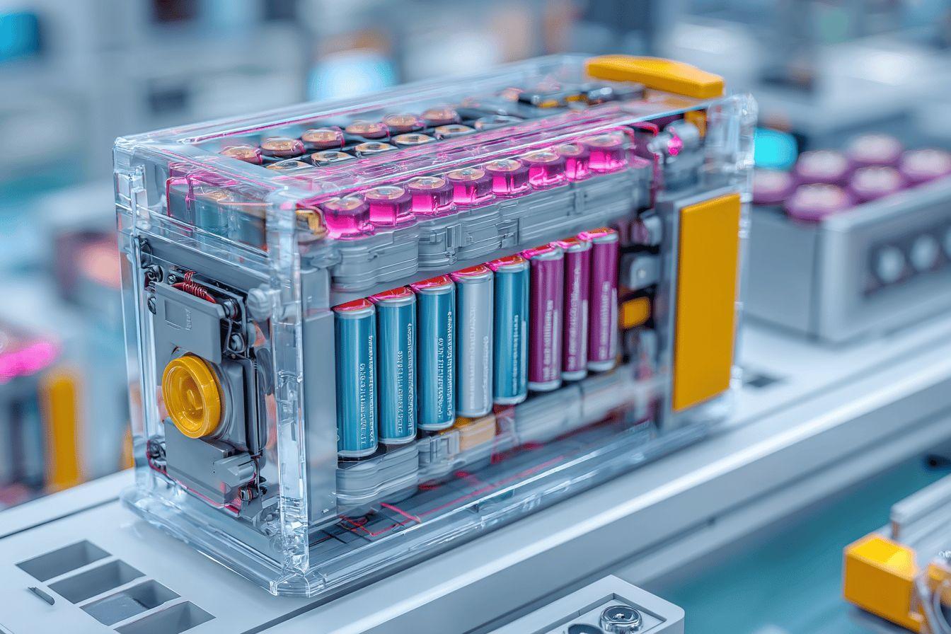 Batterie multicellulaire transparente avec cellules colorées sur support