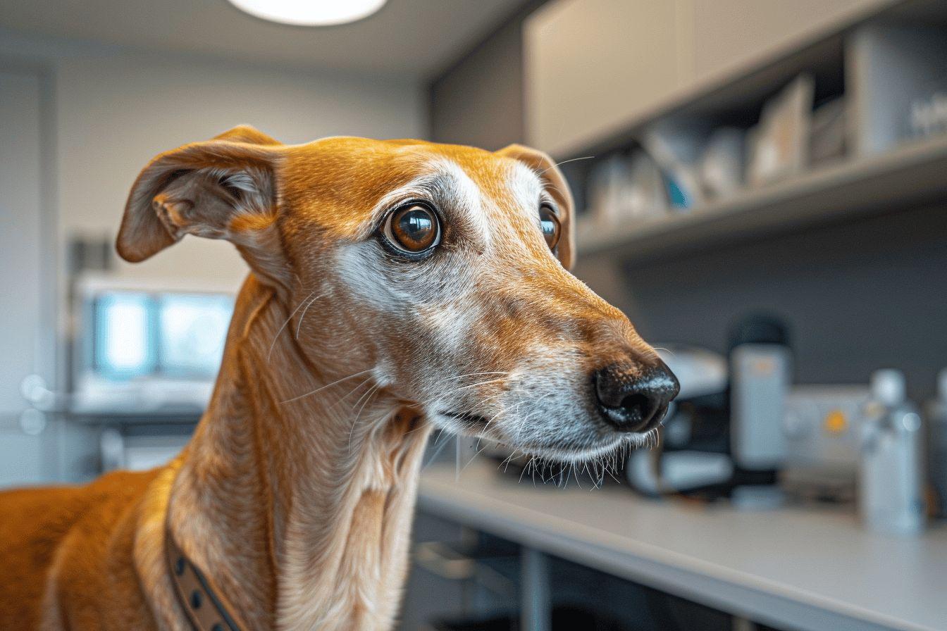 Gros plan sur un chien brun et blanc regardant au loin