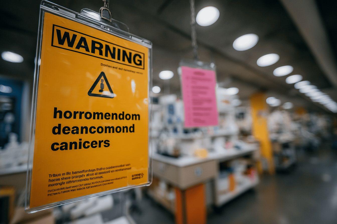 Panneau jaune de mise en garde dans un environnement industriel flou