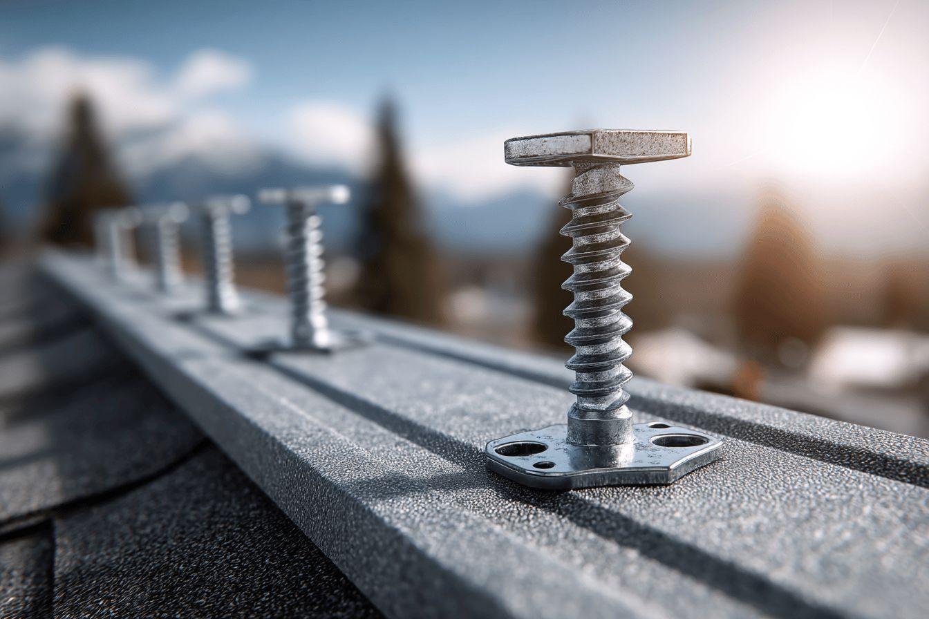 Gros plan sur une vis hélicoïdale fixée sur une surface grise