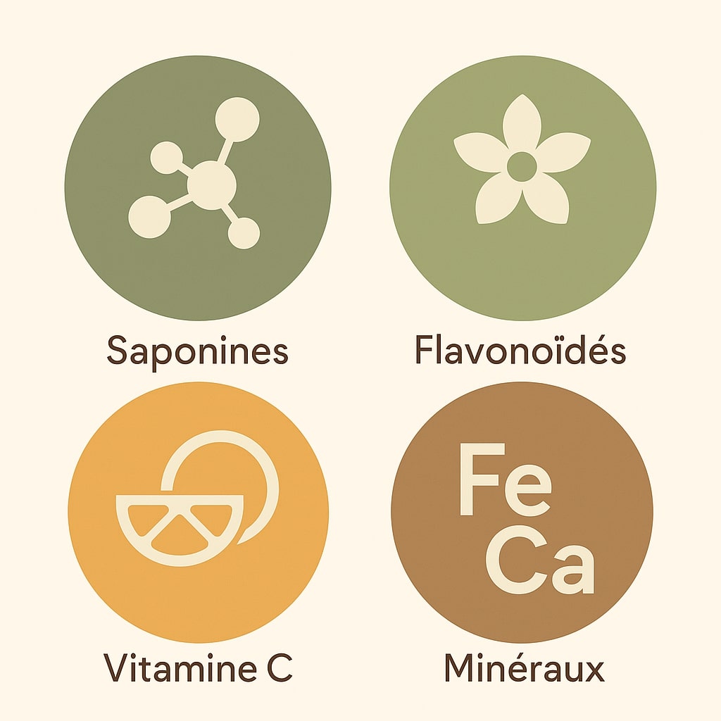 Infographie des principaux actifs de la feuille de jujubier